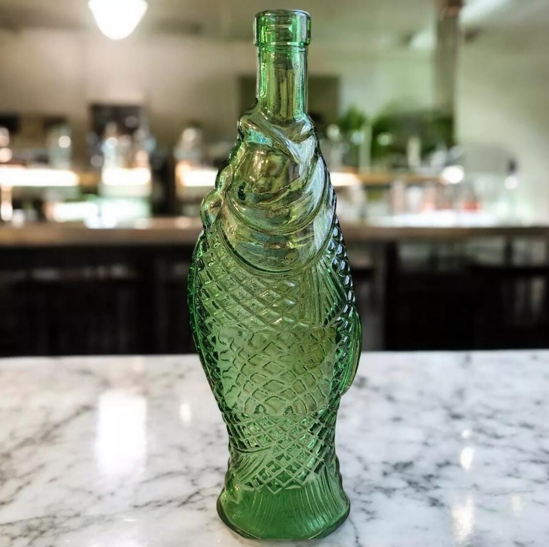 Vintage 13" Antinori Italy Green Glass Figural Fish Wine Bottle - Etsy