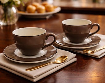 Vintage Pagnossin Ceramica Espresso X2 Cups + Saucers Set Riccardo