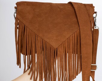 suede fringe handbolsa