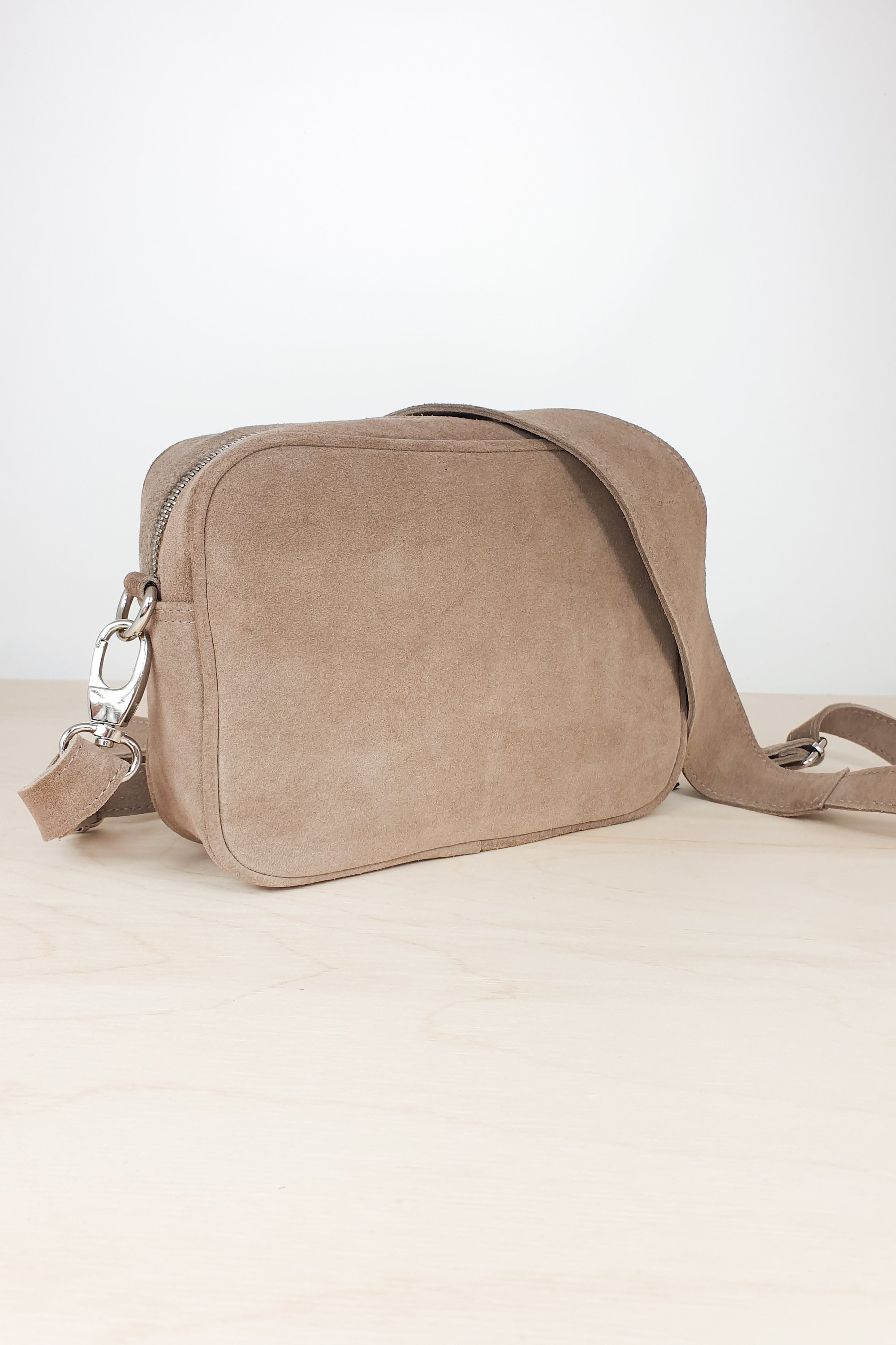 Crossbody Bag Handtasche Beige Wildleder Messenger Bag Wildleder