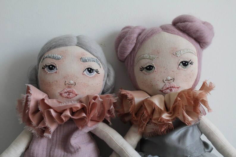 Heirloom fabric doll with pink or grey hair, handmade rag doll ballerina, beautiful cloth doll as birthday gift for girl, personalized doll image 7