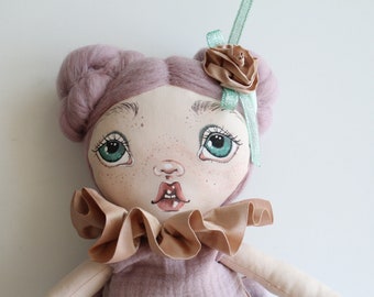 Cloth 12 inches doll, handmade personalized rag doll with hand drawn face, heirloom fabric doll, rag doll gift for girl, custom fabric doll