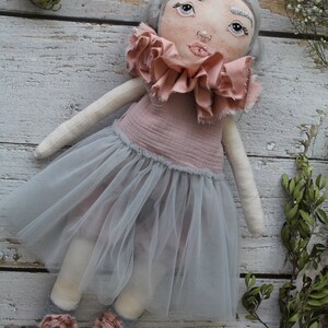 Heirloom fabric doll with pink or grey hair, handmade rag doll ballerina, beautiful cloth doll as birthday gift for girl, personalized doll Doll with grey hair