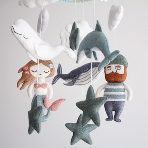 Baby mobile ocean, nursery mobile with sea creatures dolphin seal whale, unique pink mobile for baby girl, ocean baby shower gift