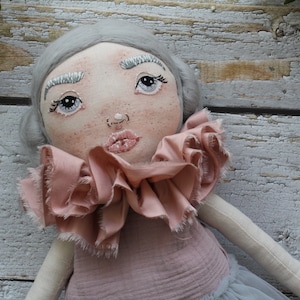 Heirloom fabric doll with pink or grey hair, handmade rag doll ballerina, beautiful cloth doll as birthday gift for girl, personalized doll image 1