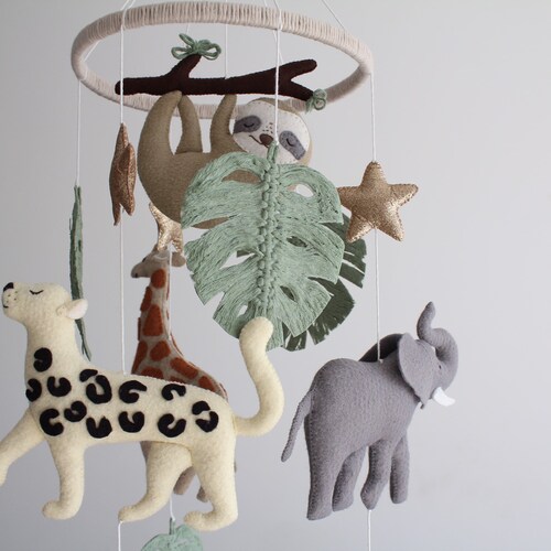 Safari Jungle Neutral Baby Mobile Africa Animals Felt Cot Etsy