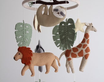 Baby mobile safari, safari nursery decor, elephant baby mobile, cot mobile neutral animal Africa, jungle mobile, sloth mobile