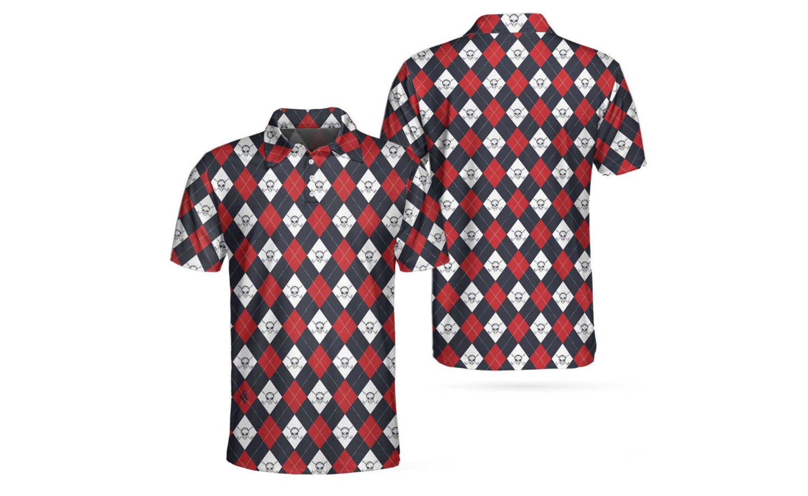 Golf Argyle Skull Short Sleeve Polo Shirt For Golf Skull Polo Etsy
