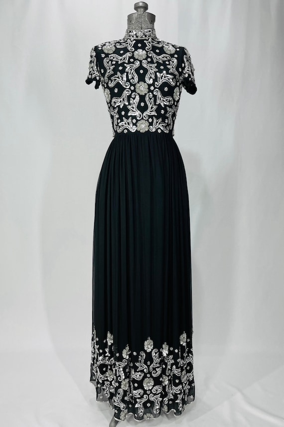 60s silk couture Isabell Gerhart sequined gown - image 2