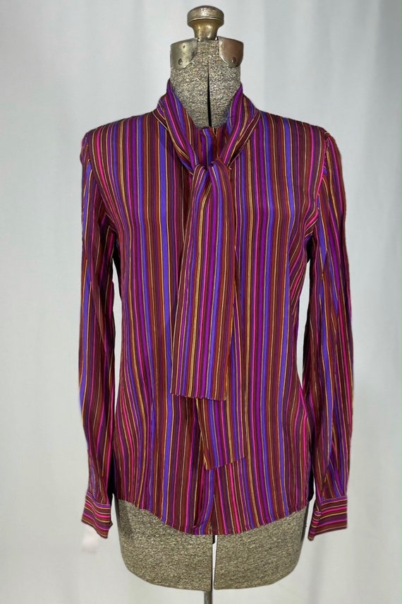 70s striped silk blouse by Anne Klein for Neiman … - image 2