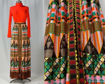 70s split front kaleidoscope maxi dress by Sandine Originals