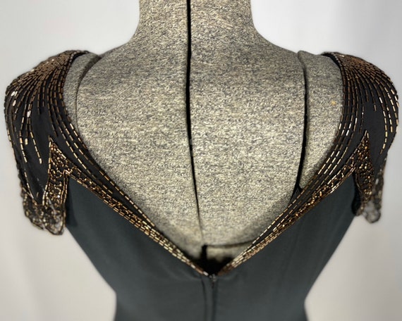 80s Eletra black chiffon dress with bronze beads - image 8