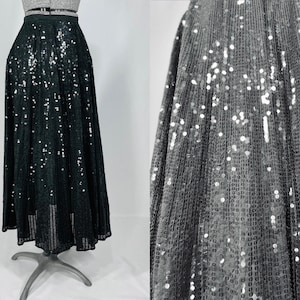 70s black sequin midi circle skirt