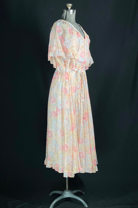 70s Albert Nipon peach floral sheer midi dress - image 3