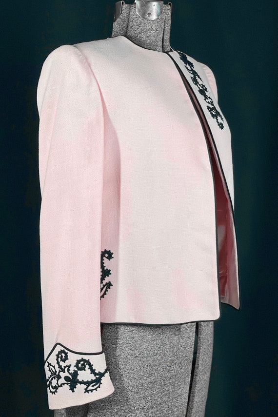 80s light pink and black embroidered blazer - image 5