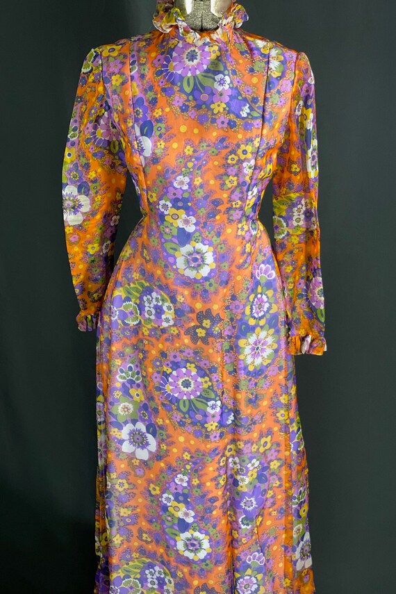 60s Chester Weinberg dress silk chiffon orange an… - image 5