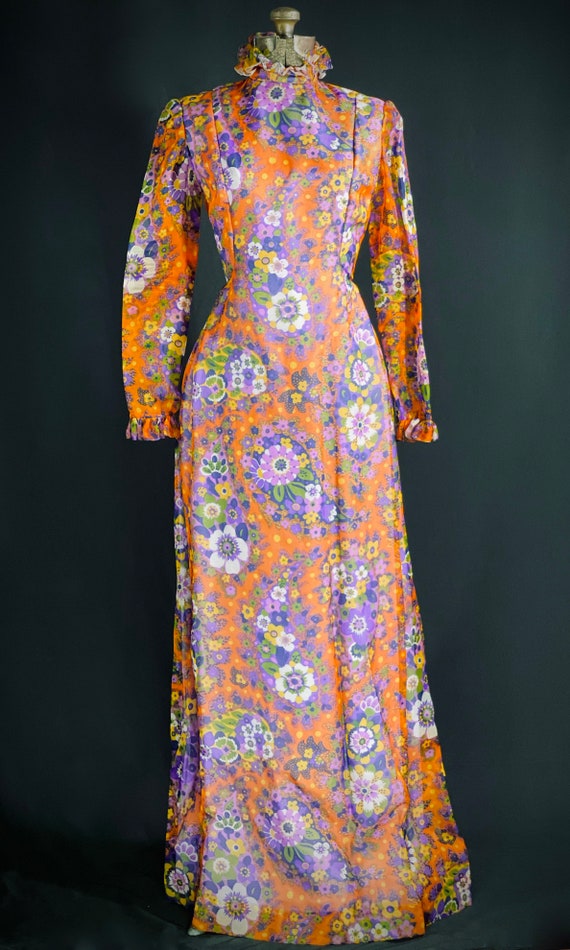 60s Chester Weinberg dress silk chiffon orange an… - image 2