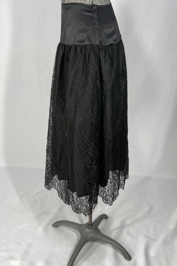 80s black silk and lace slip skirt by Hanky Panky - image 2