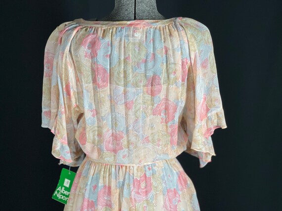 70s Albert Nipon peach floral sheer midi dress - image 4