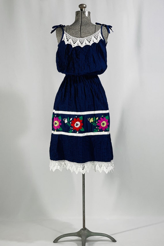 70s Mexican dress in navy - image 4