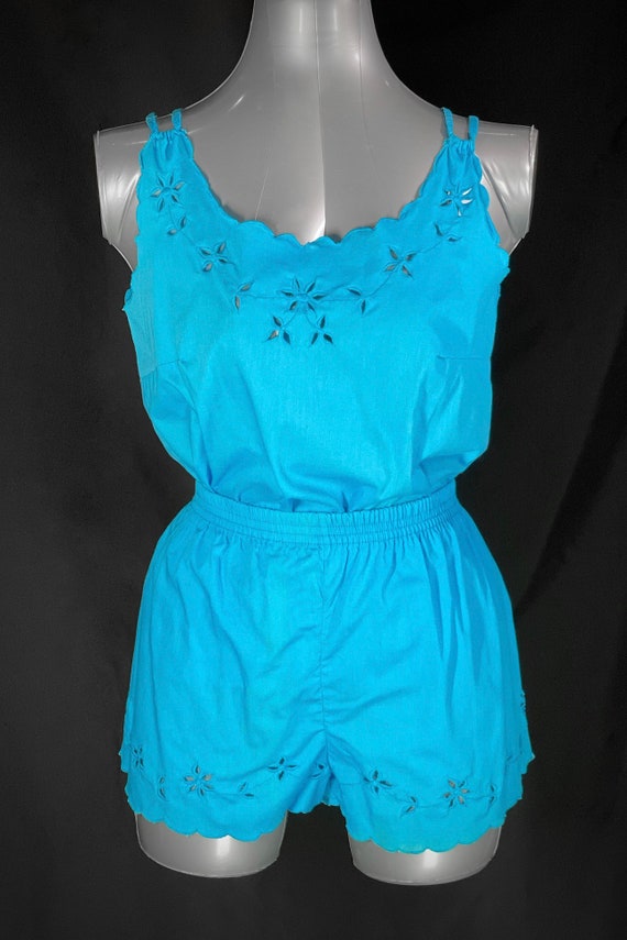 70s blue eyelet short set - image 2