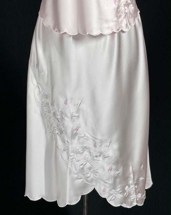 80s Natori satin embroidered slip skirt cami set - image 8