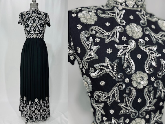 60s silk couture Isabell Gerhart sequined gown - image 1