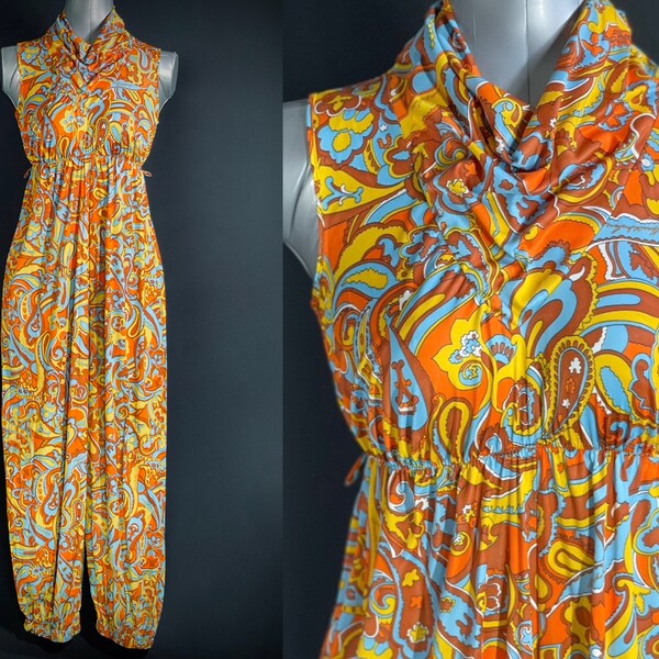 1970s Paisley Stripe Jumpsuit