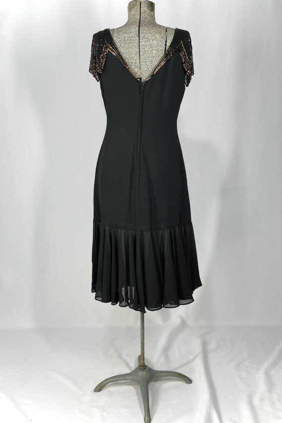 80s Eletra black chiffon dress with bronze beads - image 4