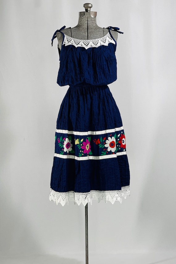 70s Mexican dress in navy - image 2