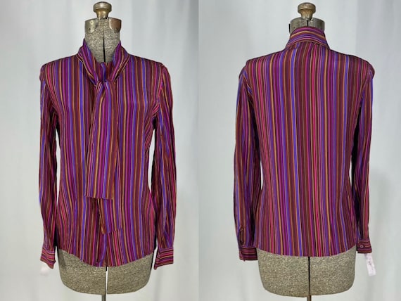 70s striped silk blouse by Anne Klein for Neiman … - image 1