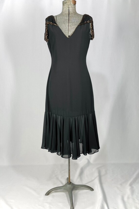 80s Eletra black chiffon dress with bronze beads - image 2