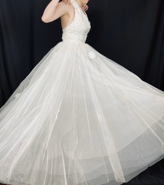 70s Victor Costa tulle & sequins wedding ball gown - image 7