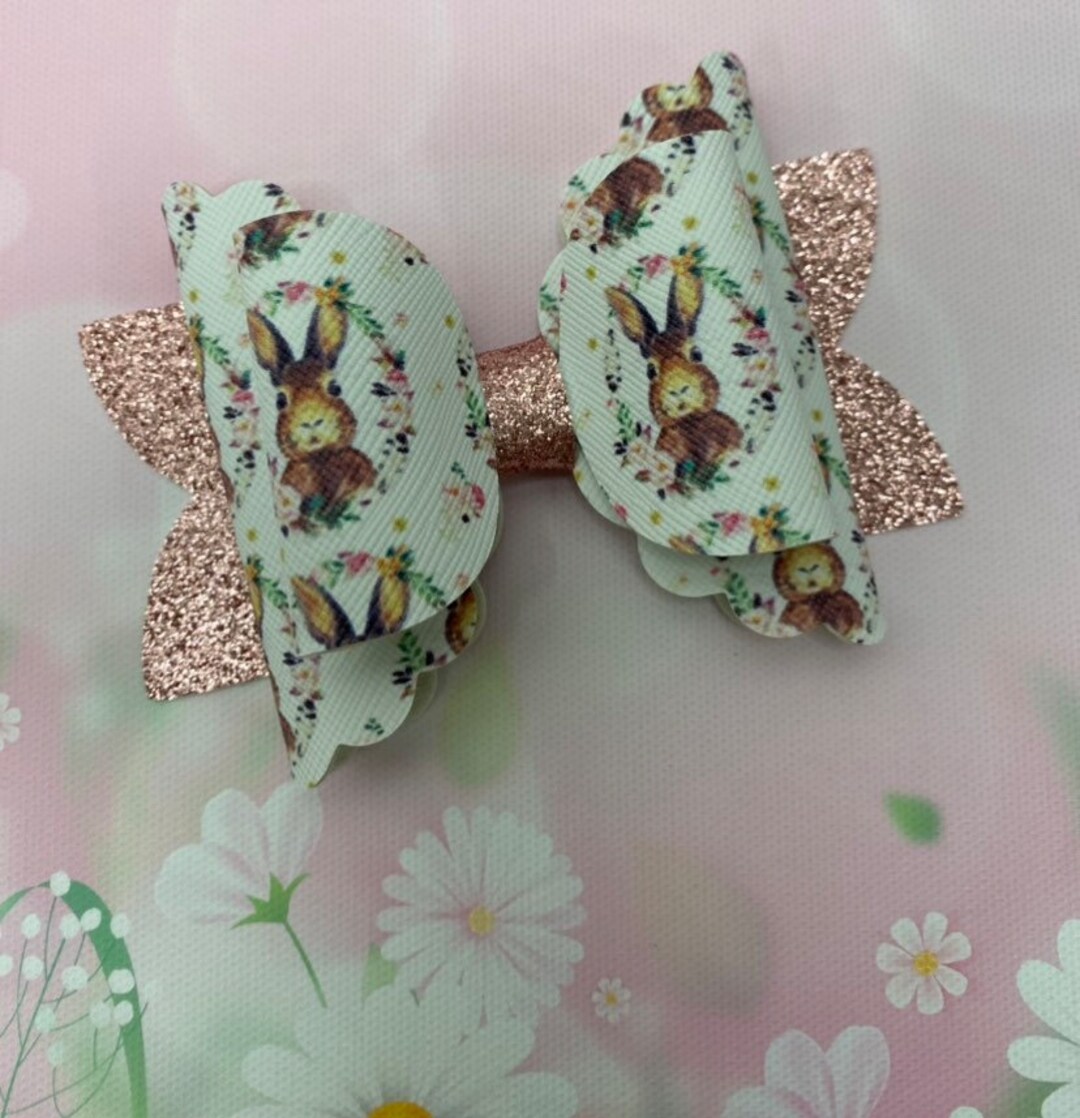 Pink Glitter Bunny Bow Clip . - Etsy