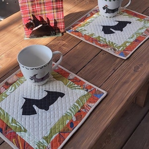 Colorful Handmade Wool Table Coasters with Scottish Terrier Motif