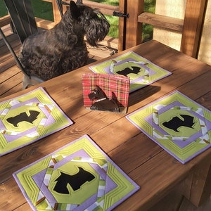 Colorful Handmade Wool Table Coasters with Scottish Terrier Motif