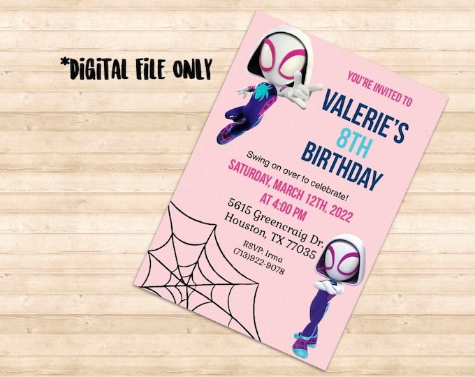 Ghost Spider Birthday Invitations
 Ghost Spider Invitation DIGITAL IMAGE ONLY Etsy