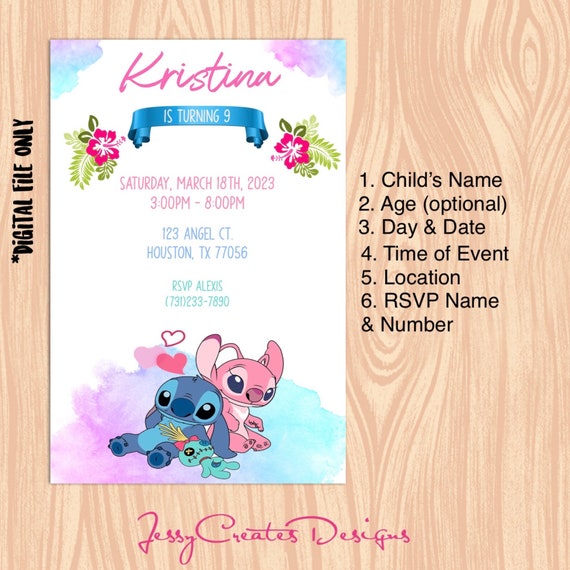 Stitch & Angel - Invitation d'anniversaire - Numérique UNIQUEMENT