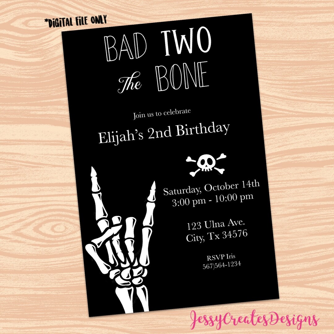 Bad TWO the Bone: Digital Invitation Birthday jpg - Etsy