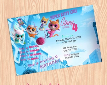 Super Kitties Birthday Invitation - Digital File Only
