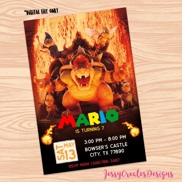 Bowser Birthday Party Invitation - Mario Bros. - Digital Download