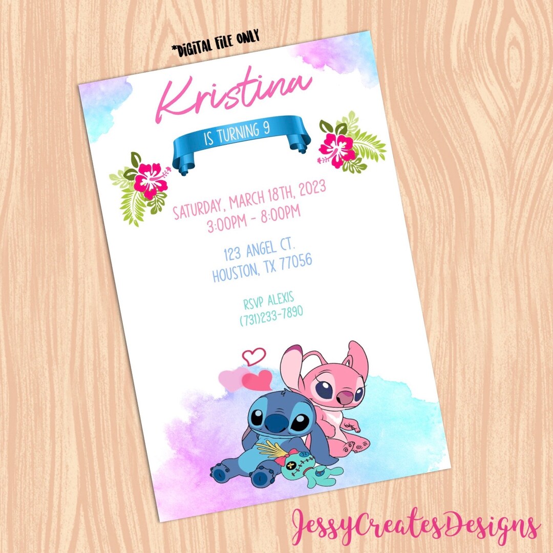 Stitch Angel Birthday Invitation Digital ONLY Etsy Stitch Angel Birthday Invitation Digital ONLY Etsy