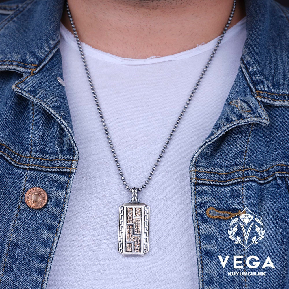 Rectangle Necklace Sterling Silver Dark Silver Pendant Etsy