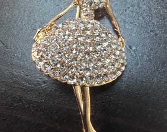 Vintage Classic Ballroom Dance Woman Crystals Rhinestone Brooch Pin B98 FREE SHIPPING