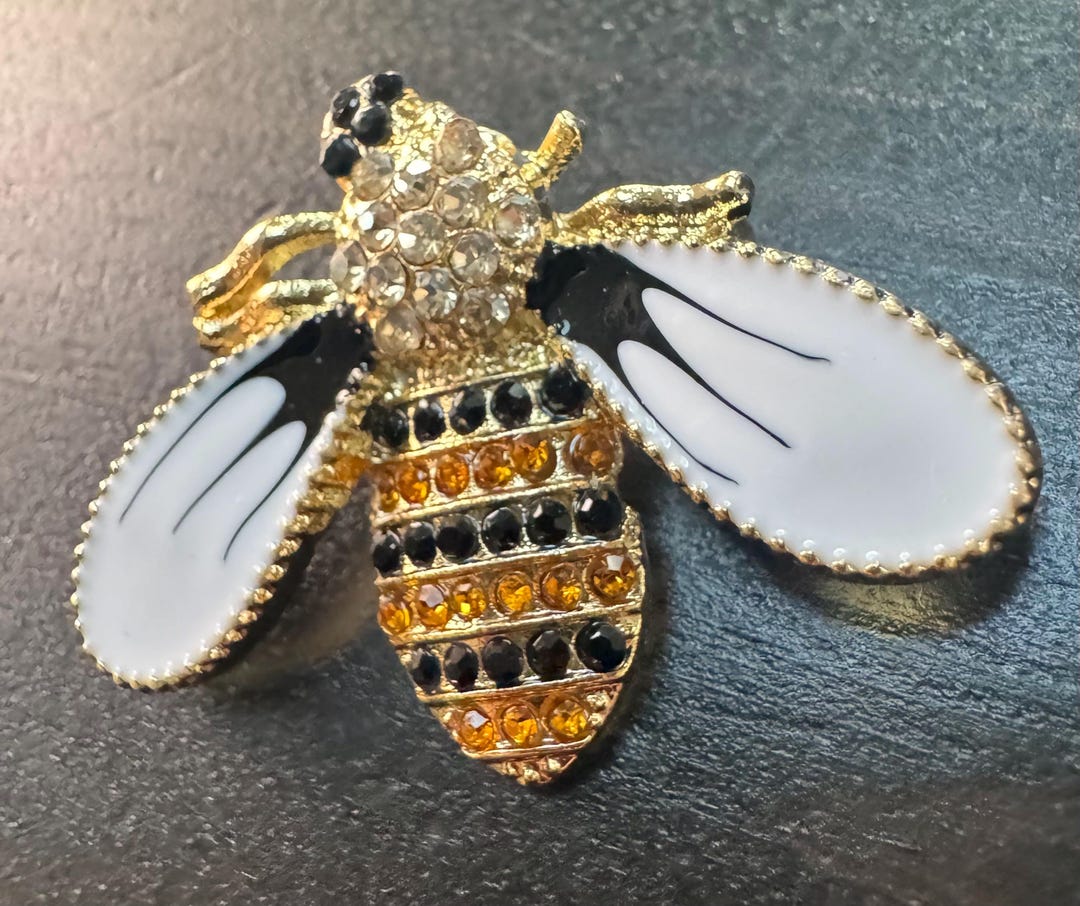 Vintage Bumble Bee Yellow Black Crystals Rhinestone Brooch Pin B64 FREE ...