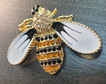 Vintage Bumble Bee Yellow Black Crystals Rhinestone Brooch Pin B64 FREE SHIPPING