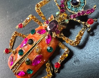 Vintage Autumn Jeweled Beetle Thorax Crystals Rhinestone Brooch Pin B66 FREE SHIPPING
