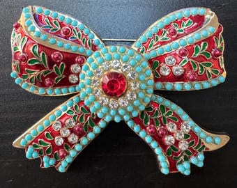 Vintage Magnificent Art Nouveau Bow Motifs Gold Tone Brooch Pin B49 FREE SHIPPING