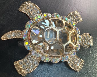 Vintage Champagne Elegant Turtle Crystal Rhinestone Brooch Pin B20 FREE SHIPPING