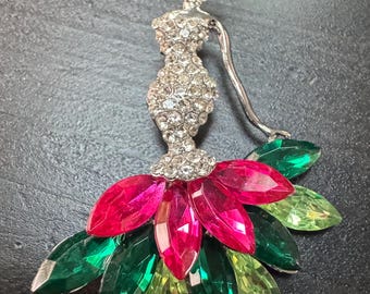 Vintage Art Deco Figure Woman Slender Crystals Rhinestone Brooch Pin B93 FREE SHIPPING